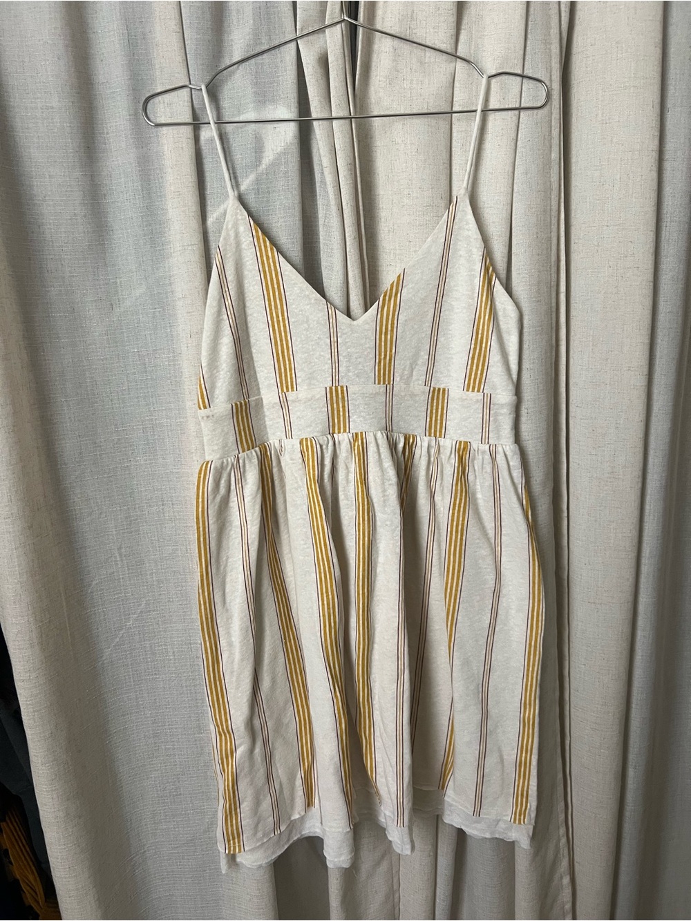 Striped Spaghetti Strap Sundress in Cream and Mustard like new